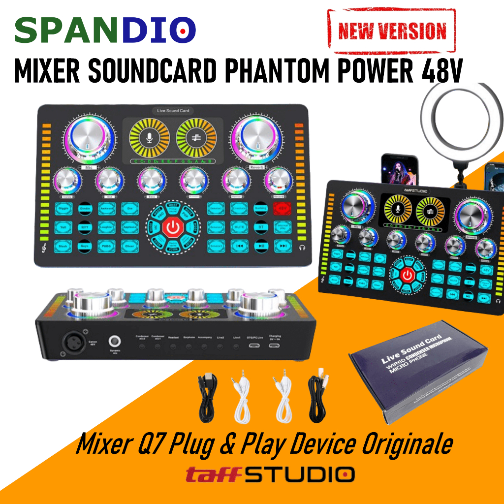 Mixer Soundcard Q7 Audio External Sound Card Live Phantom Power 48V