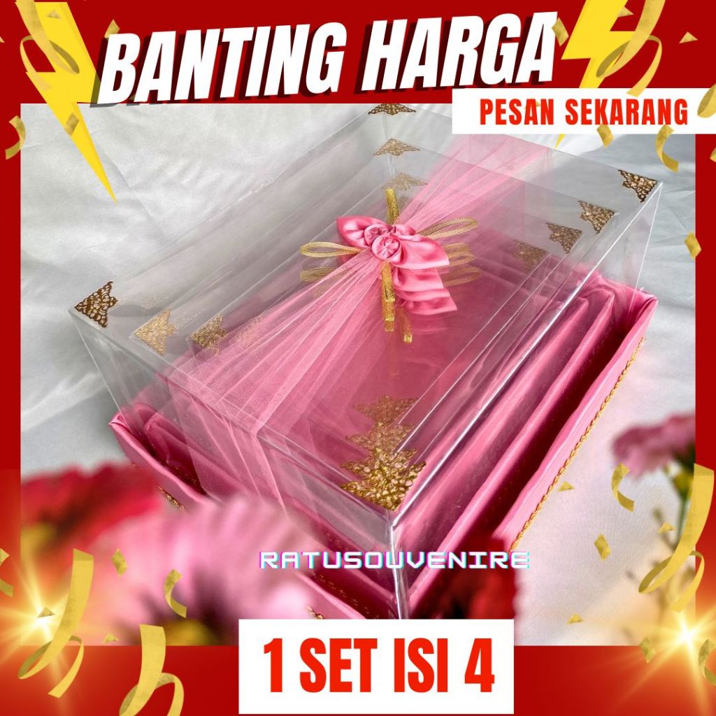 Box Kotak Seserahan 1 set Isi 4 Pernikahan Mika Tempat Jewelery Cincin Aksesoris alat Sholat pink