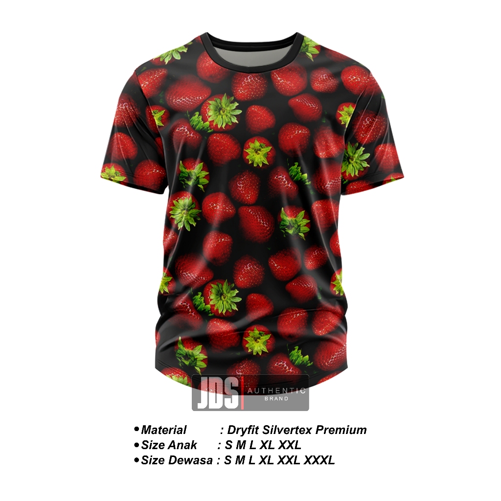 baju kaos jersey buah strawberry jersey fullprint motif buah-buahan