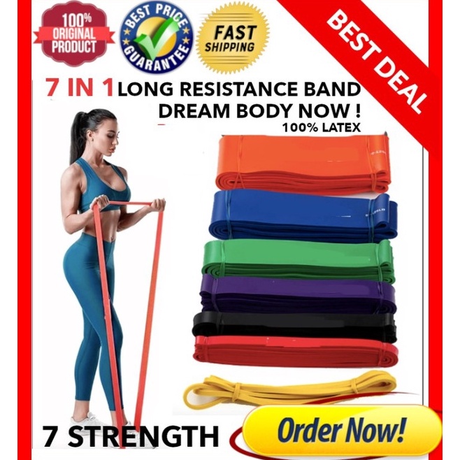 Long Resistance Band 7 IN 1 SET  Premium Latex  Karet Fitness  Gym n D5T4