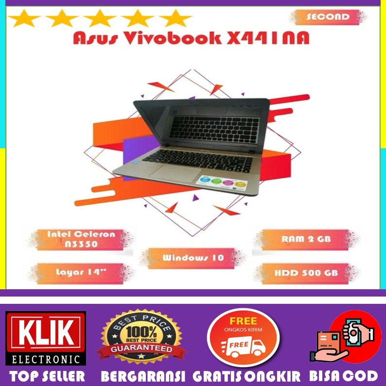 TERLARIS LAPTOP Asus X441NA Intel Celeron N3350 /DualCore RAM 4GB - SSD 512GB / Win 10 / 14" inch (B