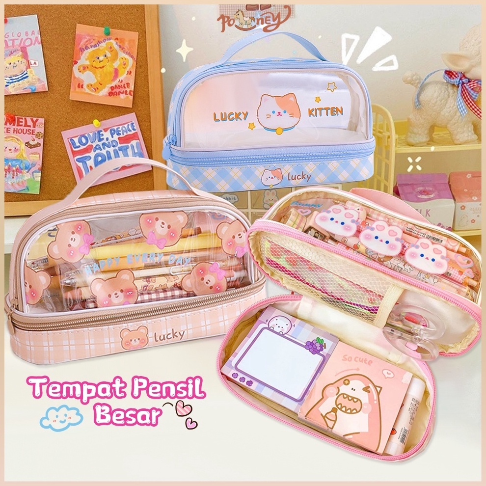 

KODE F32L Poney Tempat pensil anak besar pen case karakter Kotak pensil transparan