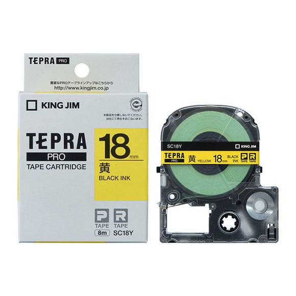 

KING JIM Tepra PRO Tape Cartridge 18mm x 8m Yellow Label/Black Text SC18Y