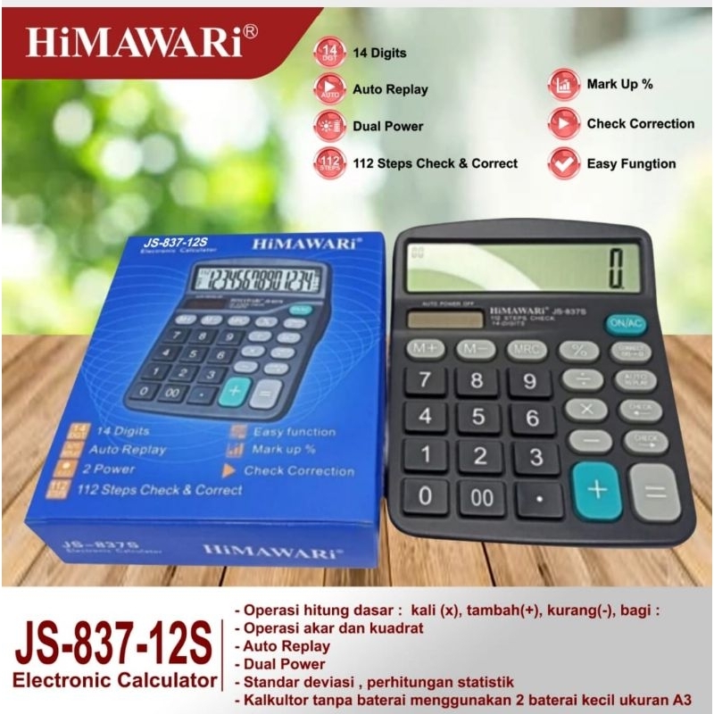 

Himawari Kalkulator Kecil JS-837-12S 12 Digits Electronic Calculator
