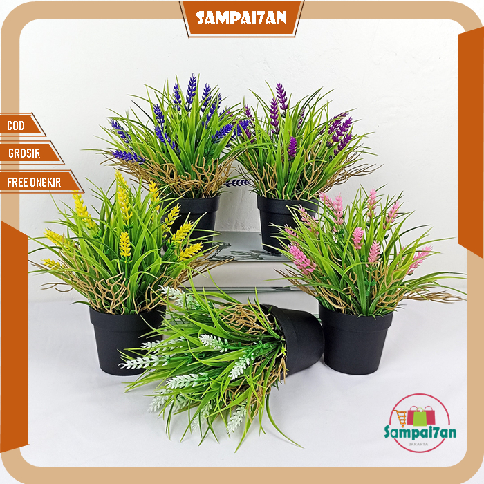 Tanaman Bunga Hias Padi Plastik Pot Dekorasi Rumah Pajangan Meja Artificial Flowers PBP190