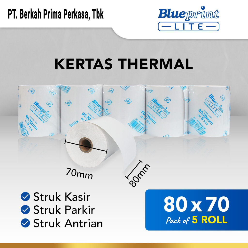 

KERTAS THERMAL KASIR Parkir BLUEPRINT LITE 80x70 mm - 1 Roll