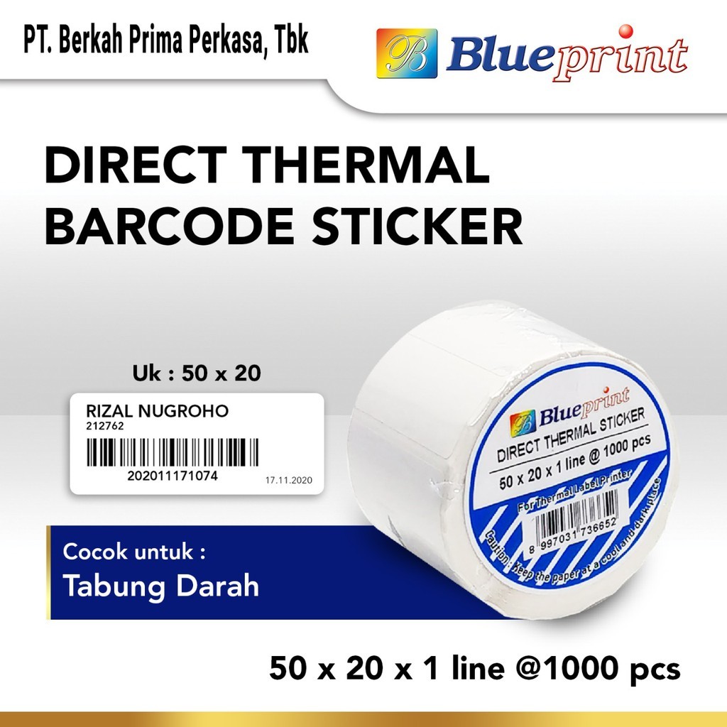 

Direct Thermal Sticker 50 x 20 BLUEPRINT 50x20 mm Isi 1000 - 1 Roll