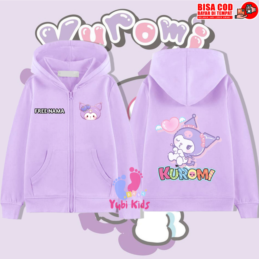 Jaket Hoodie Anak Kuromi / Hoodie Zipper Anak Perempuan Kuromi Free nama