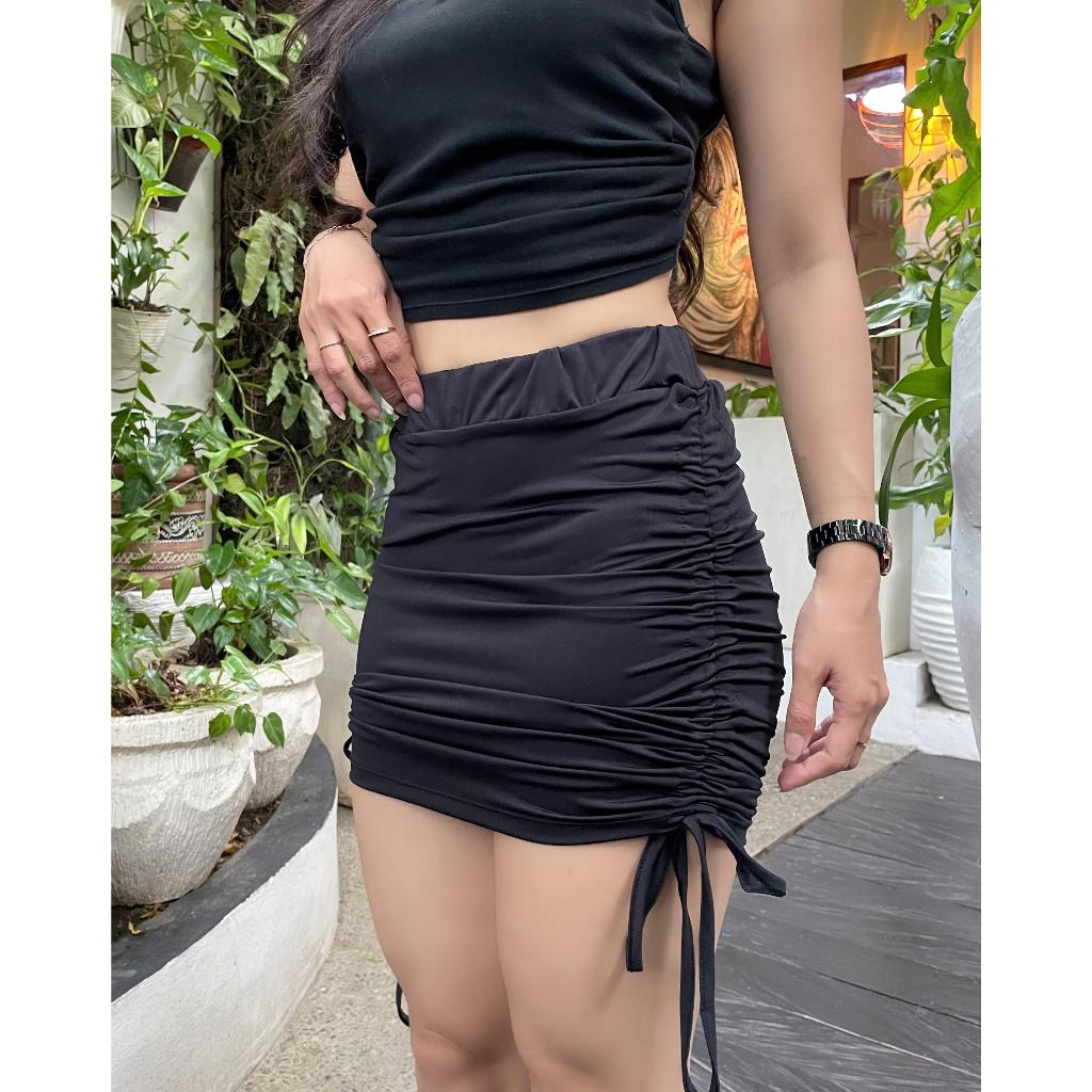 Rok Serut | Rok Serut Korea Mini | Rok Kekinian | Rok Spandex Serut Samping | Rok Bangkok | Outfit B