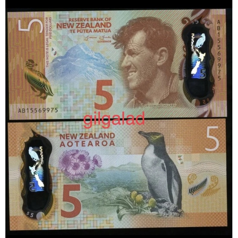 NEW ZEALAND 5 dollar Polymer Uang Asing Gress