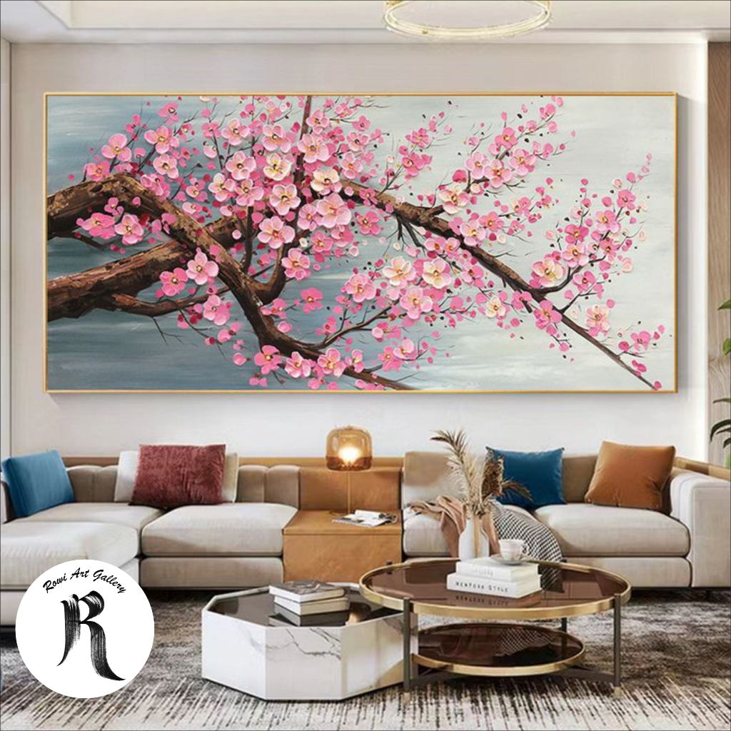 lukisan kanvas bunga timbul - lukisan kanvas gaya jepang - lukisan jepang