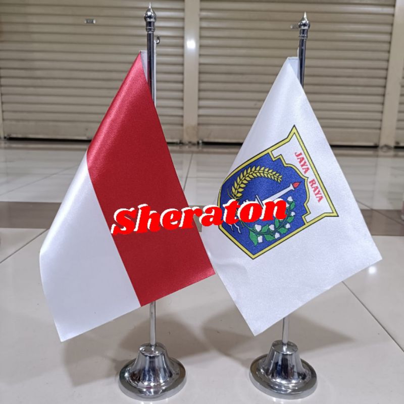 

tiang stenlis meja+bendera JAYA RAYA+bendera Indonesia