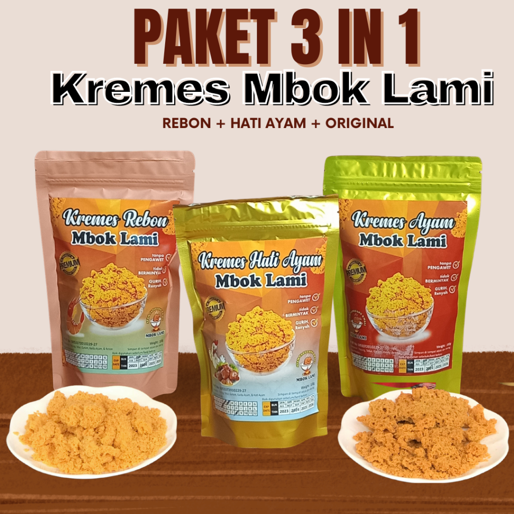 

Paket Hemat 3 In 1 Kremes Ayam Mbok Lami - Original & Hati Ayam & Rebon - Halal / MPASI / No MSG