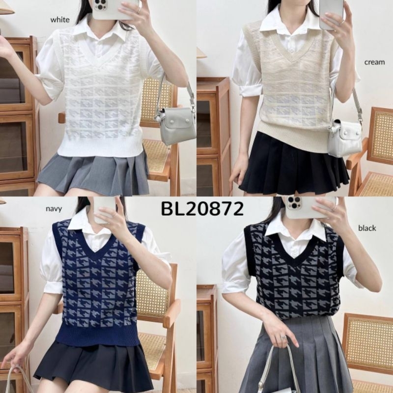 Houndstooth 2in1 Knit Vest Blouse