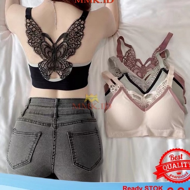 Bra Sport BH Wanita 1 Set Bra Model Seamless Renda KupuKupu dan Celana Dalam Terbaru Fashion