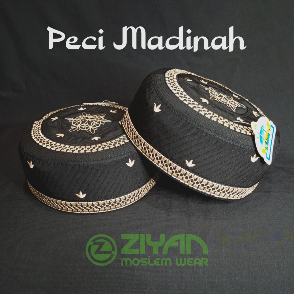 Peci Madinah Bugis Hitam Bordir Premium Dewasa List Cream