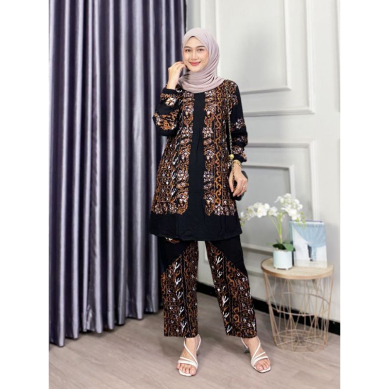 One Set Tunik Setelan Tunik Batik Cap Cumikan Busui