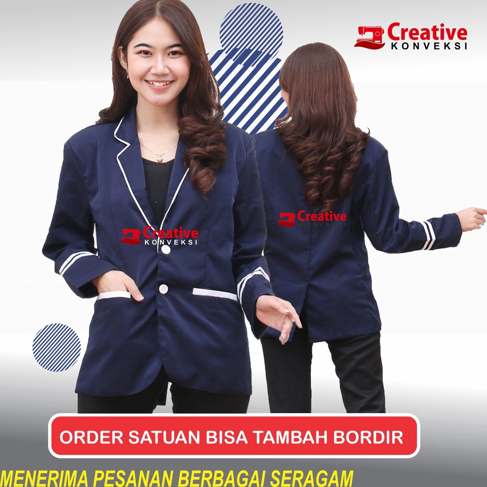 KODE H28W COD BISA TAMBAH BORDIR Jas Sekolah navy lis putih BISA TAMBAH BORDIR OSIS  Spesialis Jas A