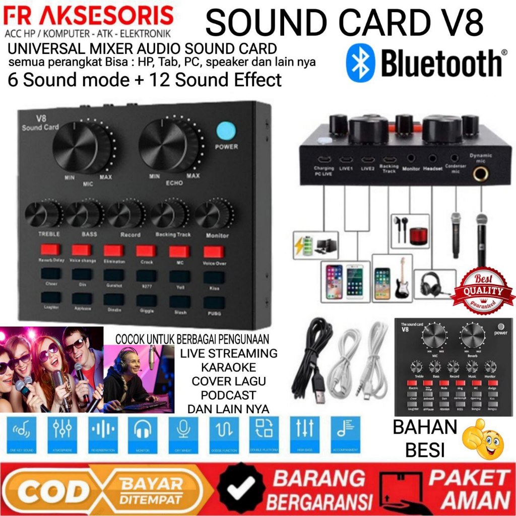 Soundcard V8 Plus Bluetooth Mixer Audio Sound card V8 Bluetooth karaoke live podcast