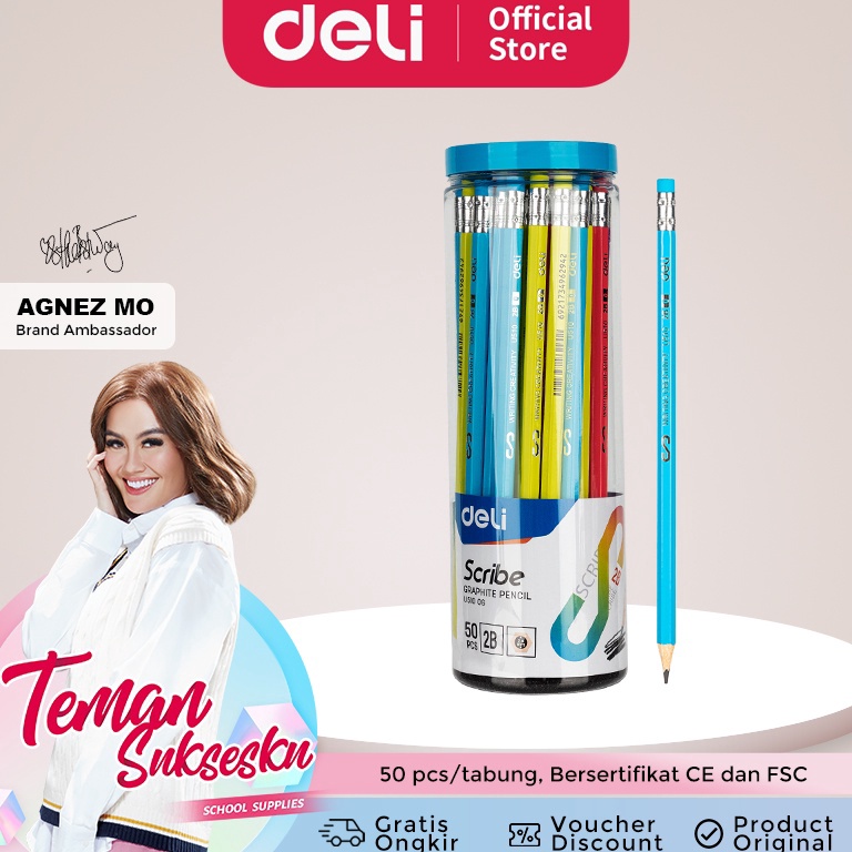 

Deli Pensil 2B dengan penghapus 5 pcstabung sudah di raut EU516 s L1I5