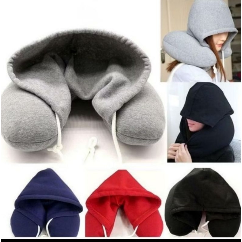 Bantal Leher Travel Hoodie Alba Polos Sol Hooded Dewasa Bantal Kantor Mobil Pesawat Bantal Leher Ban