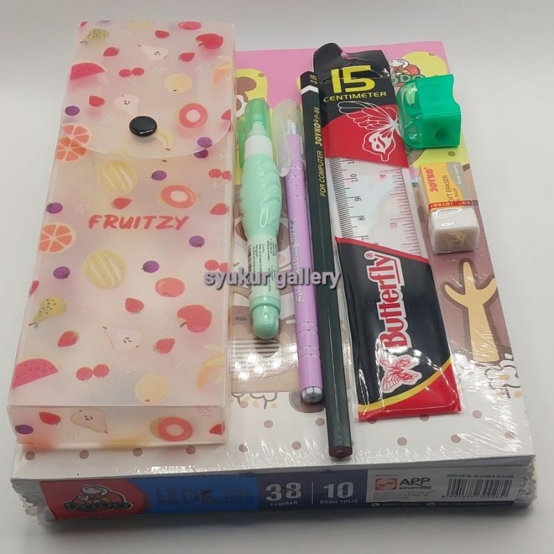 

Buku tulis murah 38 Lembar 1 set 8 in 1 , alat tulis sekolah 1 set 8 in 1 paket lengkap, Peralatan
