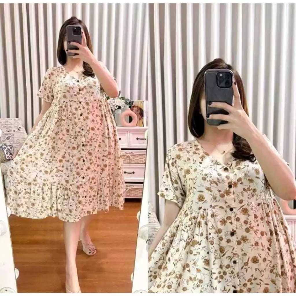 Kimono Midi Dress Basic Bunga Rayon Terbaru | Daster Model Jepang Terlaris Gratis Ongkir