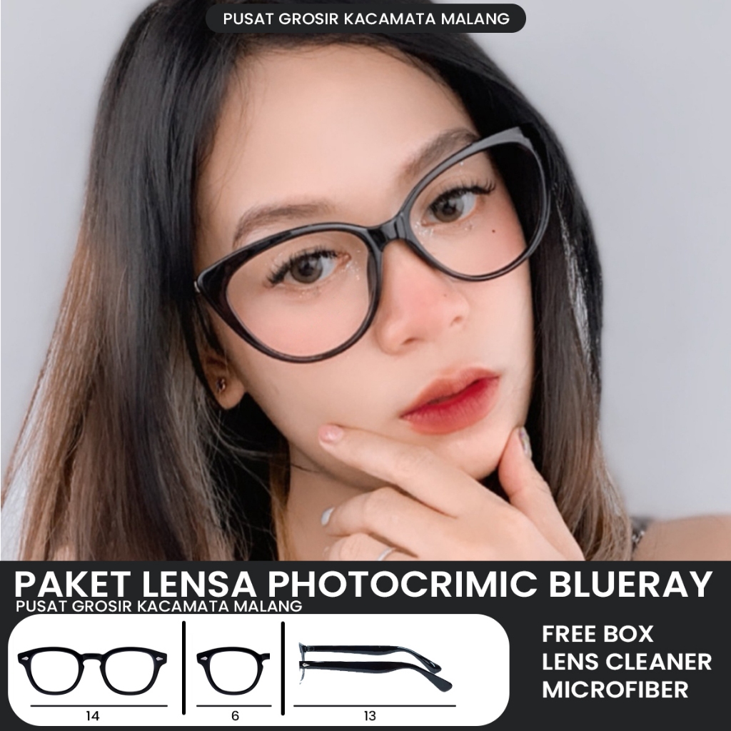 Kacamata Wanita Cat Eye Minus Photocromic Bluechromic Terbaru Cat eye Fuji