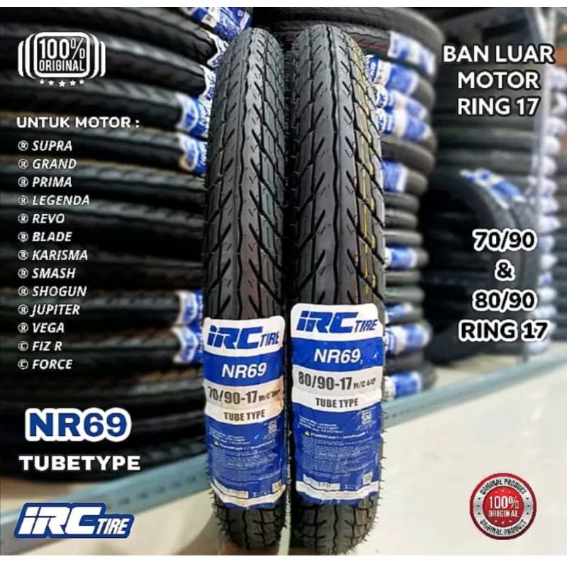 BAN LUAR MOTOR BEBEK IRC NR 69 UKURAN 70/90-17 | 80/90-17 RING 17 NON TUBELESS TUBE TYPE