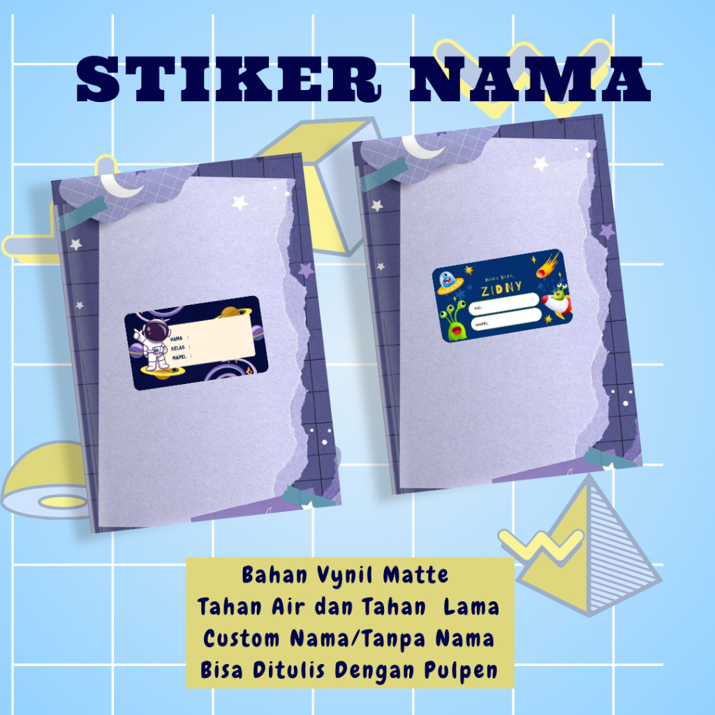 

Paket Custom Stiker Label Nama Murah - Sampul Buku Tulis- Tanda Pengenal Alat Sekolah