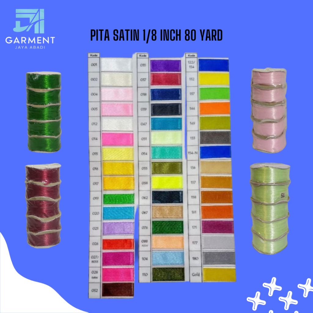 

Pita SATIN Import 1/8" - 0,3 Cm 80 Yard WARNA TERLENGKAP (Per 1 Rol)