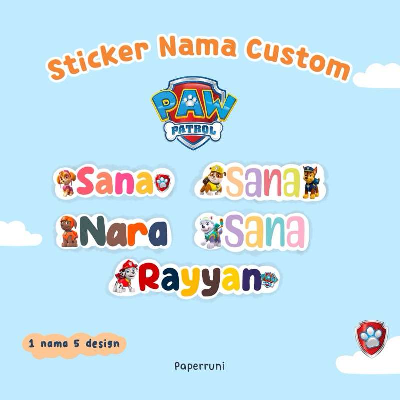 

sticker nama anak custom paw patrol 60-80pcs