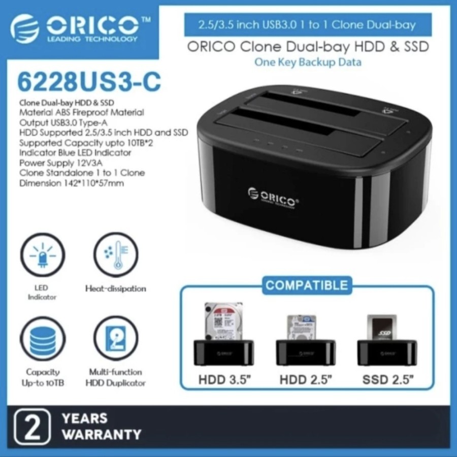 Dock Orico 6228US3-C HDD Docking 2 Bay USB 3.0