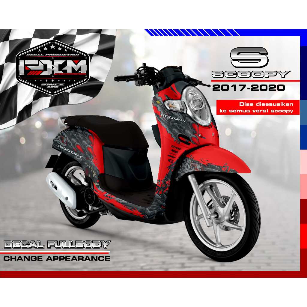 Decal Sticker Custom Full Body SCOOPY NEW 2016-2019 MONSTER MERAH Decal Stiker Variasi Motor SCOOPY