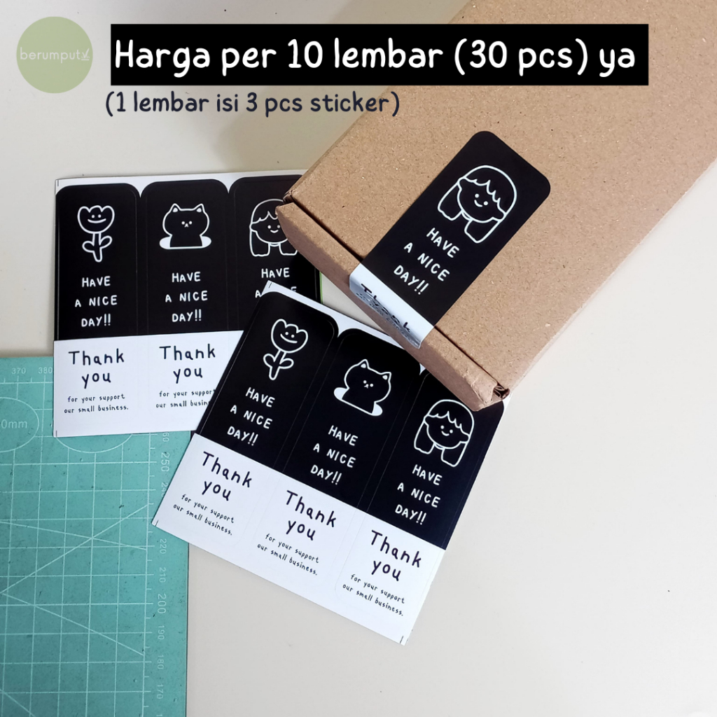 

10 Lembar (30 pcs) Sticker Label Segel "Thank You" Have A nice Day Warna Hitam