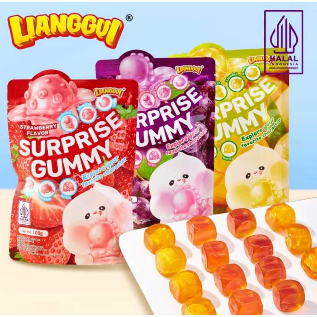 

Lianggui Permen Buah Jelly Kupas Surprise Gummy Rasa Buah Anggur Strawberry Mangga 108g Halal