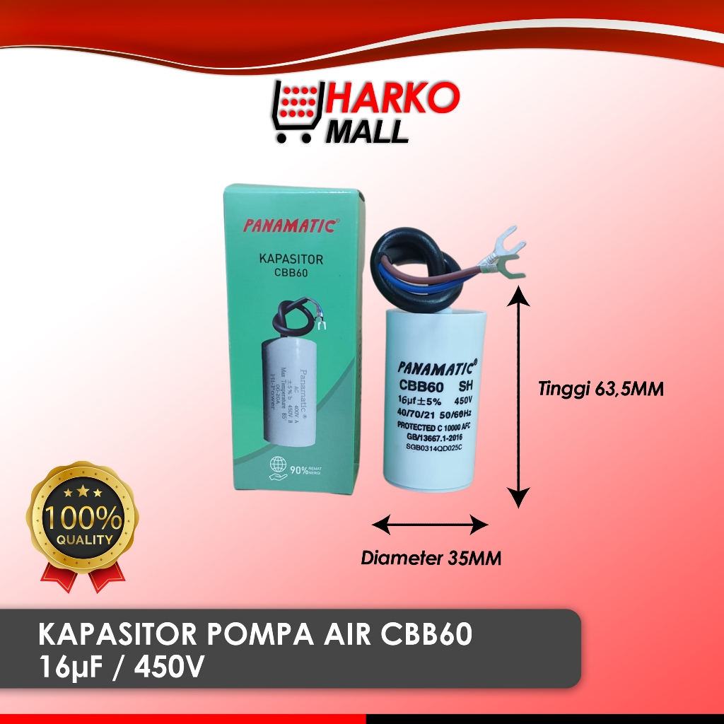 KAPASITOR BULAT POMPA AIR CBB60 16UF 450V