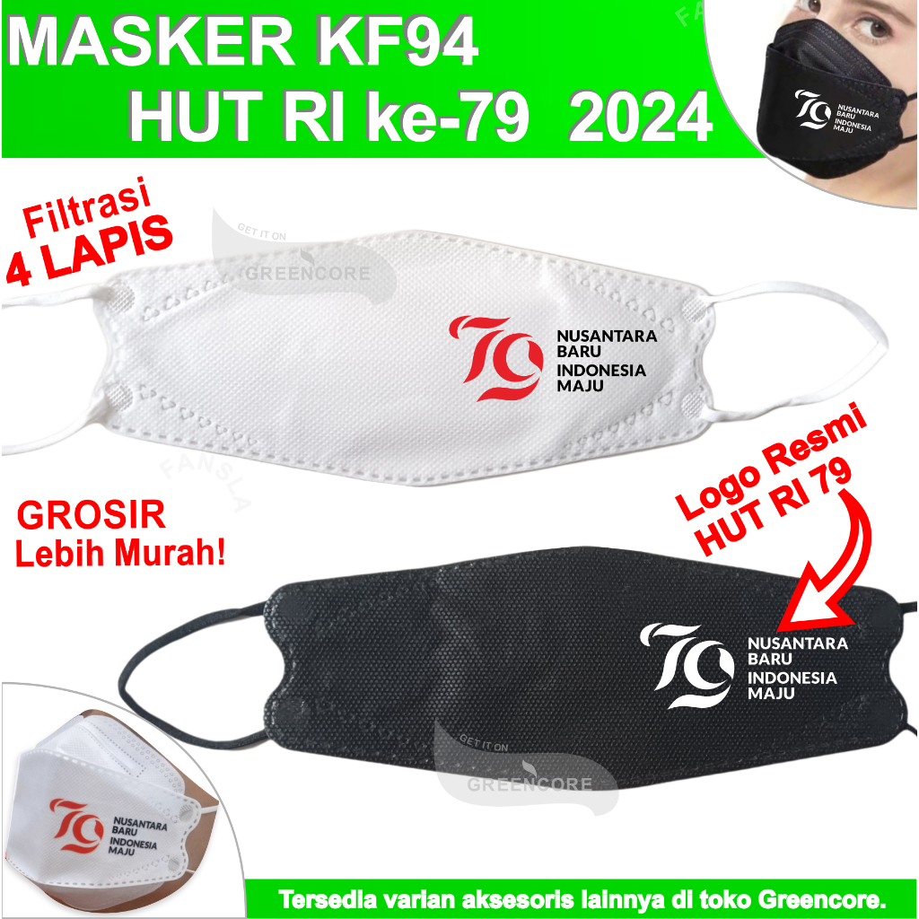 Masker merah putih HUT RI 79 indonesia logo kf94 4 ply lapis 3d kesehatan non kain tni polri polisi 