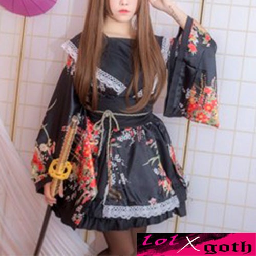 LolXGoth black sailor yukata kimono lolita waloli cosplay costume kostum