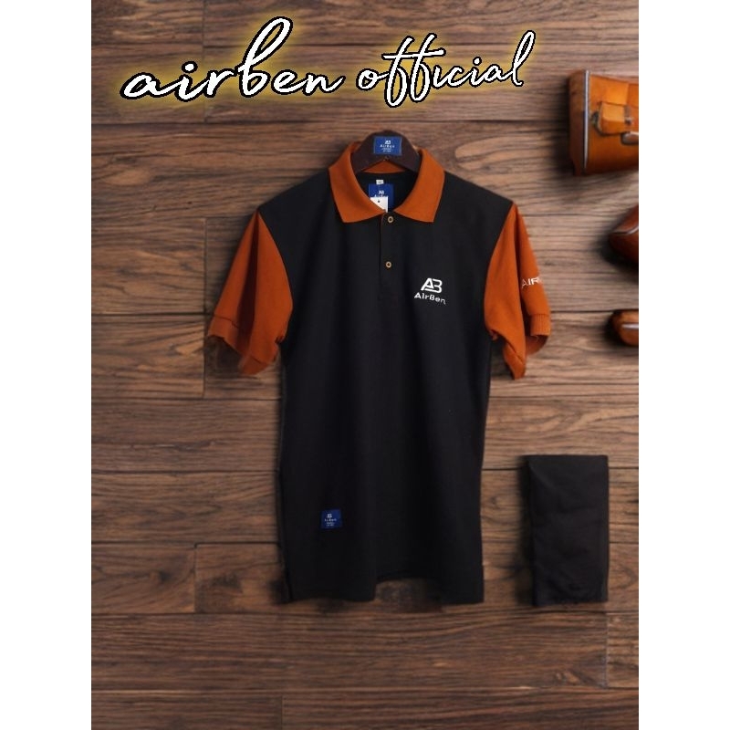 AirBen Kaos Polo Shirt Pria Kerah Lengan Pendek Polos Premium Hitam X Autumn Orange