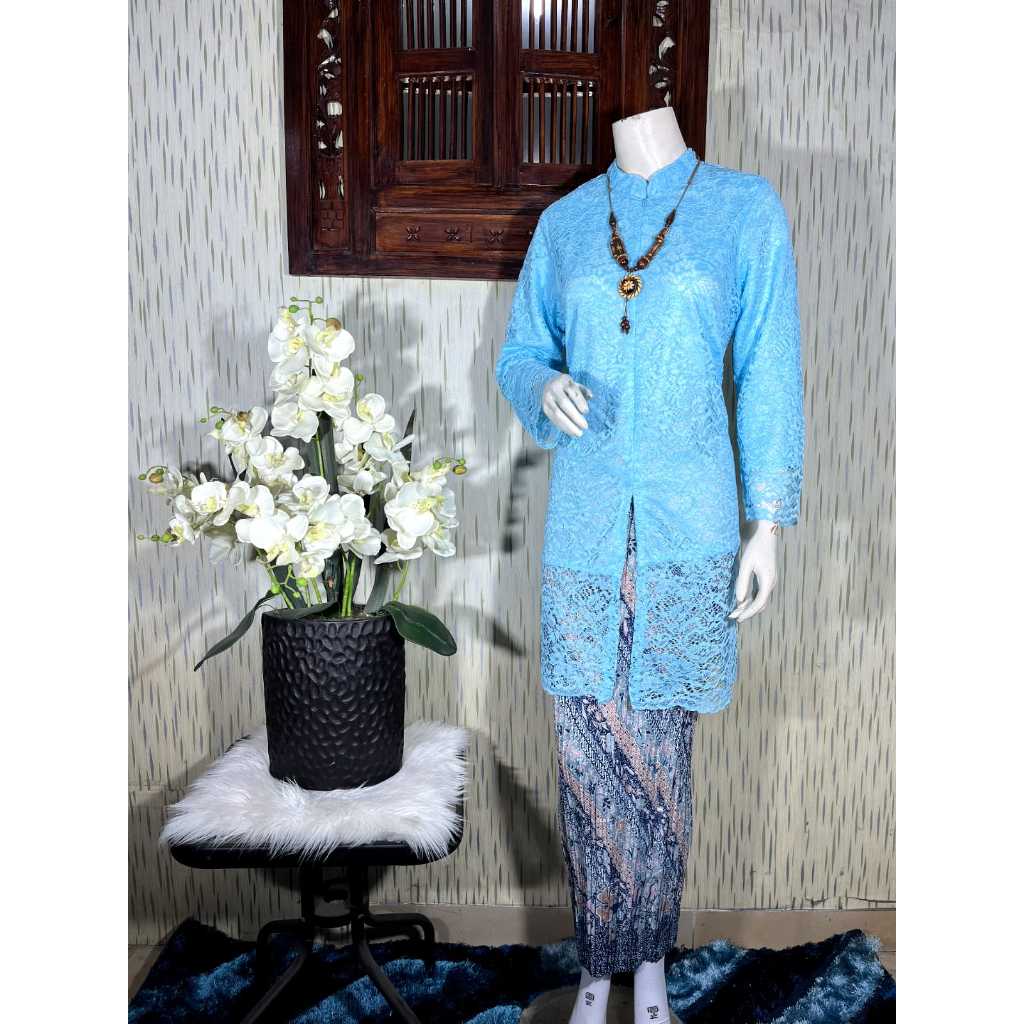 Stelan dan atasan kebaya brokat tunik  krah sanghai kebaya busui kebaya moderen