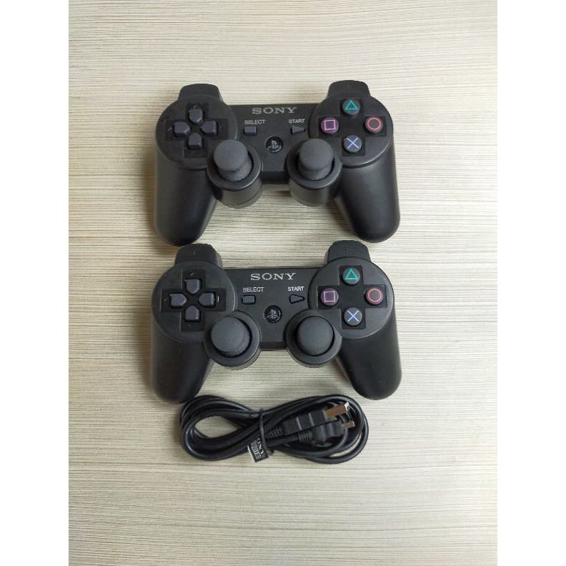 PAKET 2 PCS STIK PS3 WIRELESS ORI PABRIK HITAM  1 PCS KABEL USB CHARGER STIK PS3 q SC8