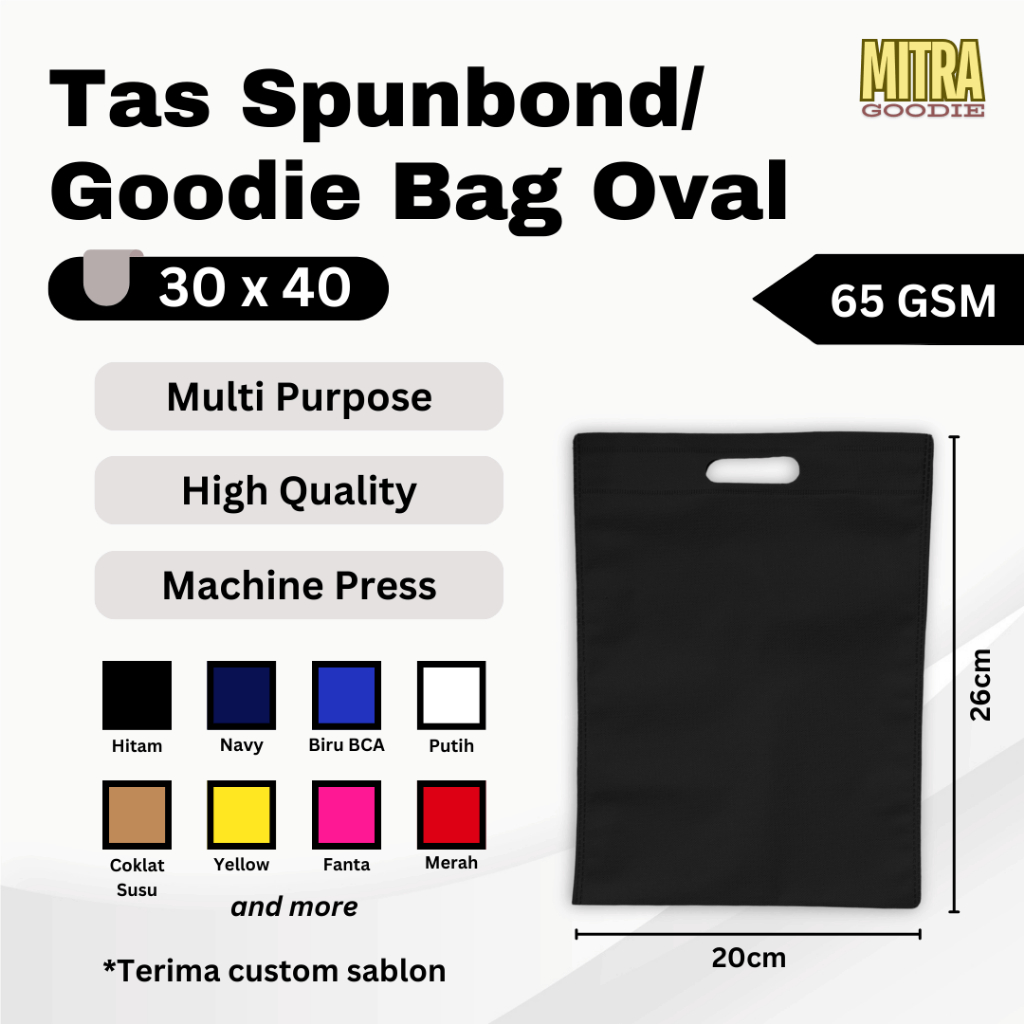Tas Spunbond / Goodie Bag Oval Polos Ukuran 30x40