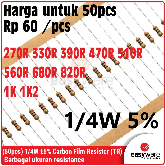 50x Carbon Film Resistor 1/4W 5% 0.25W 270R 330R 390R 470R 510R 560R 680R 820R 1K 1K2 OHM 330 OHM 47