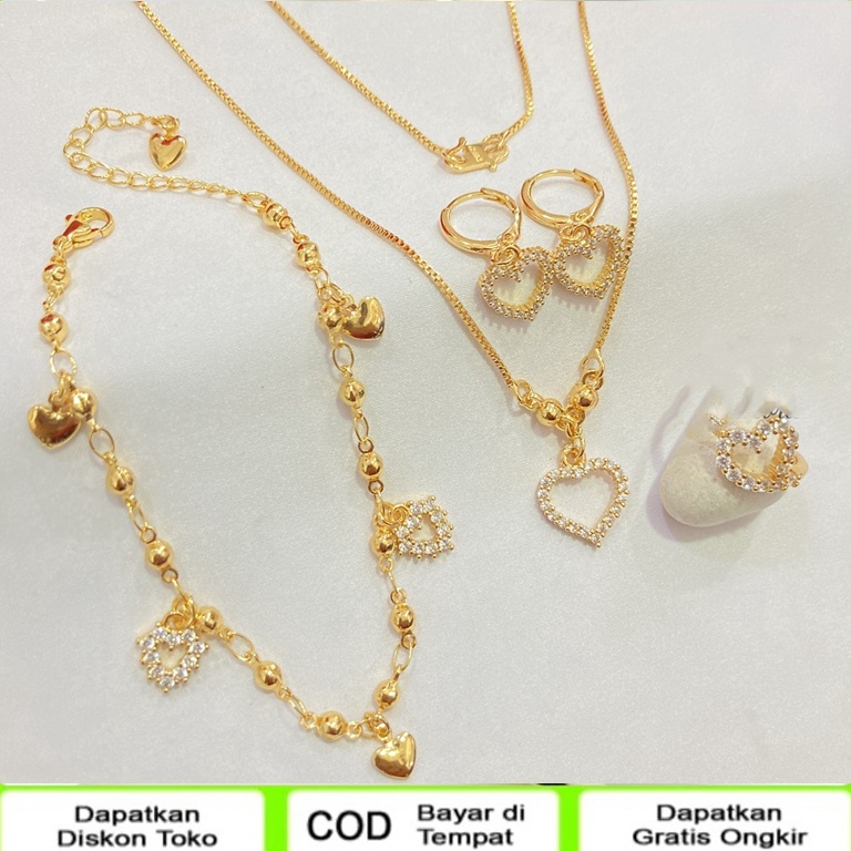 KODE D76S Set Perhiasan Love emas muda asli 1tidak lunturfree surat