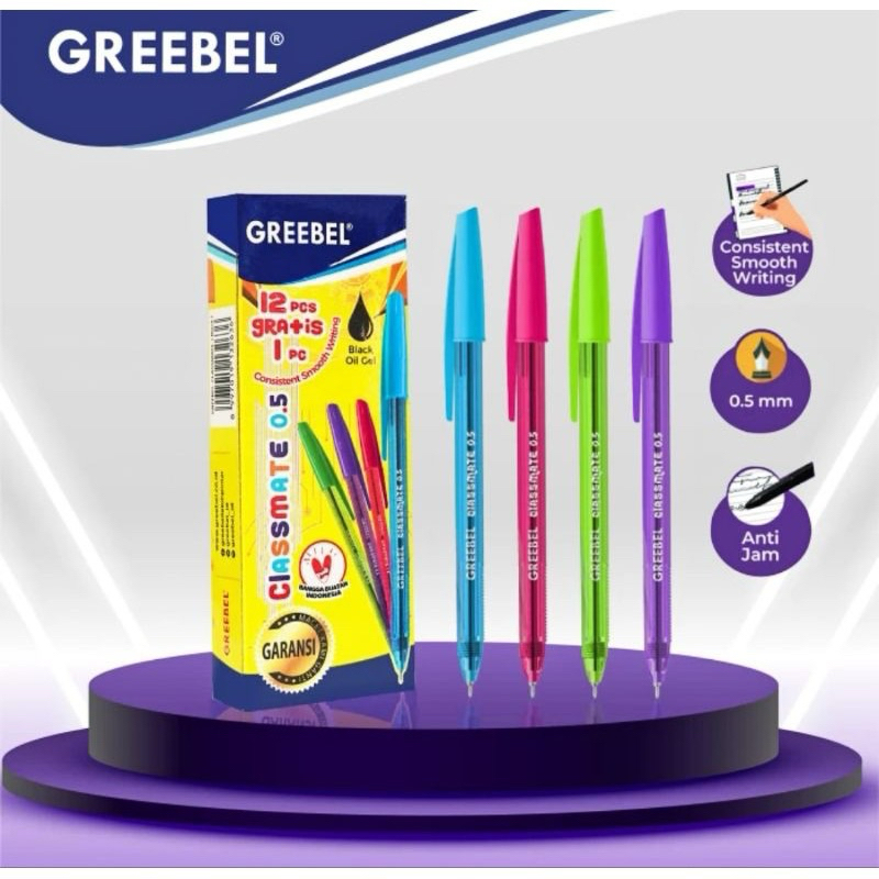 

[12 PCS] GREEBEL PEN BALLPOINT BOLPEN CLASSMATE 0.5mm BLACK