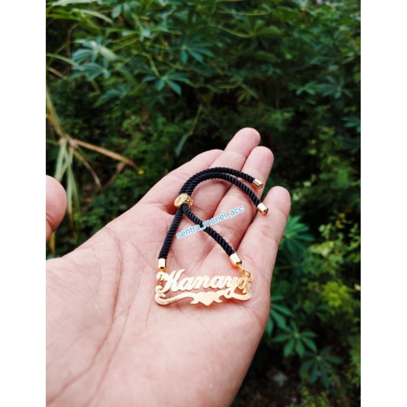 Gelang tali serut nama lapis emas / gelang nama custom / gelang kekinian / gelang tangan
