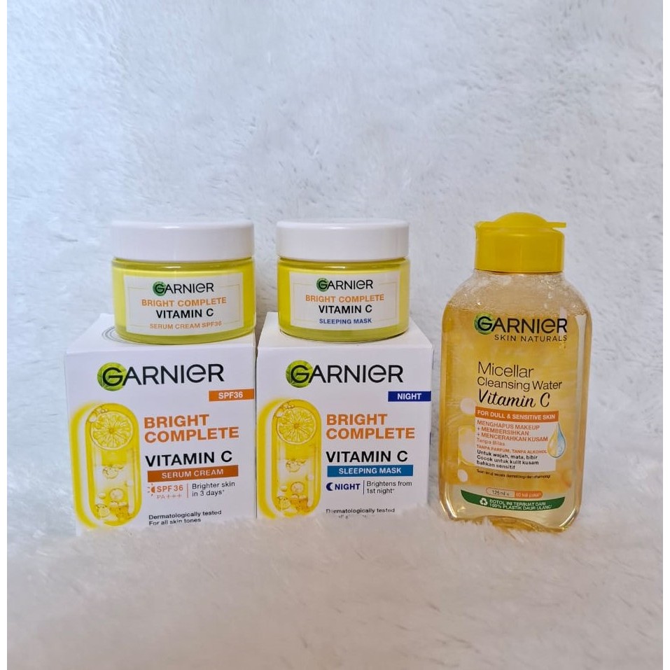 PROMO  Paket 3in1 Skincare Garnier Bright Complete Vitamin C Complete Set untuk Mencerahkan Wajah / 