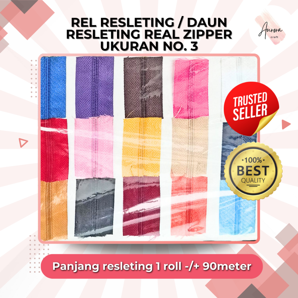 (PER ROLL) REL RESLETING / DAUN RESLETING REAL ZIPPER UKURAN NO. 3
