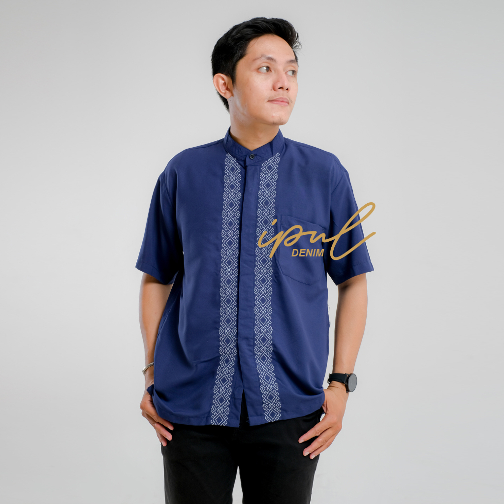 Baju Koko Bapak Bapak Pria Dewasa Lengan Pendek Motif Bordir Terbaru - Ipul denim